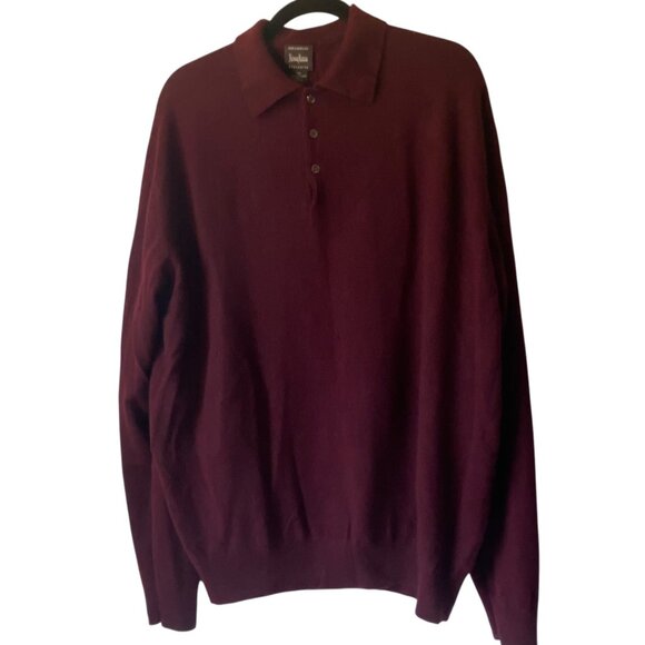 Neiman Marcus Vintage Men XXL Burgundy Cashmere Polo Sweater Made In Scotland - Picture 1 of 7